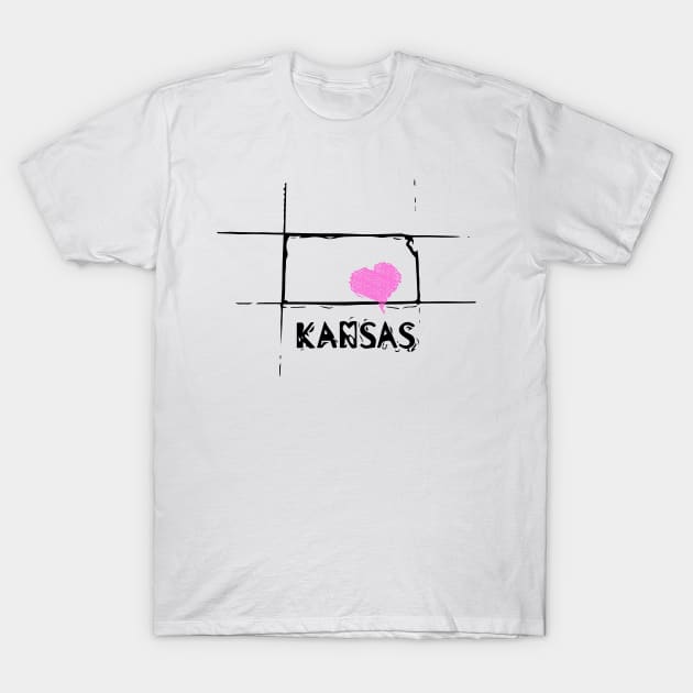 Love Kansas State Sketch USA Art Design T-Shirt by DimDom